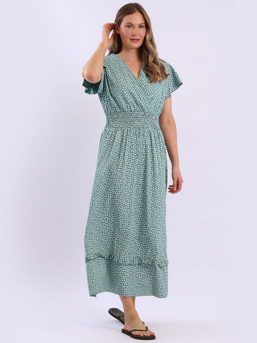 Smocked Floral Dress Ocean Blue