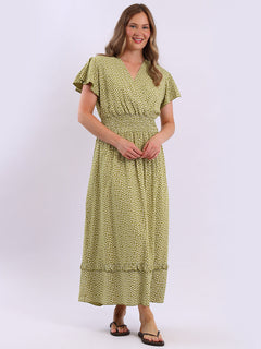 Smocked Floral Dress Olive