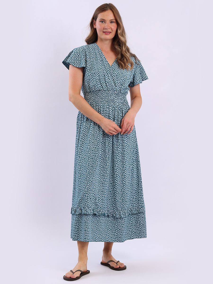 Smocked Floral Dress Teal