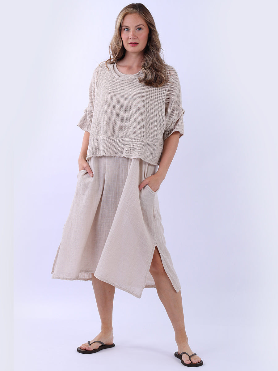 Mesh Net Cotton Dress Beige