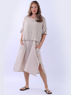 Mesh Net Cotton Dress Beige