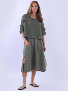 Mesh Net Cotton Dress Khaki