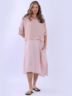 Mesh Net Cotton Dress Pink