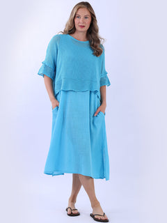 Mesh Net Cotton Dress Turquoise