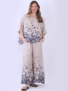 Floral Linen Top Beige