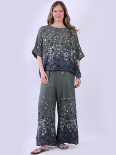 Floral Linen Top Khaki