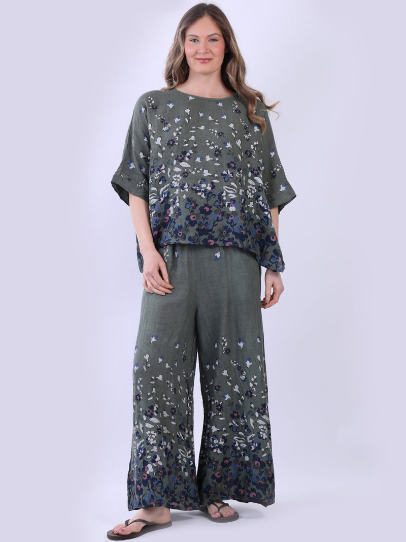 Floral Linen Top Khaki