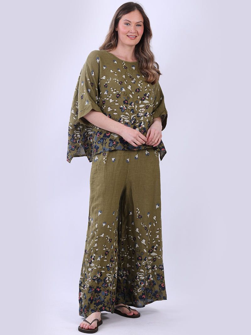 Floral Linen Top Olive