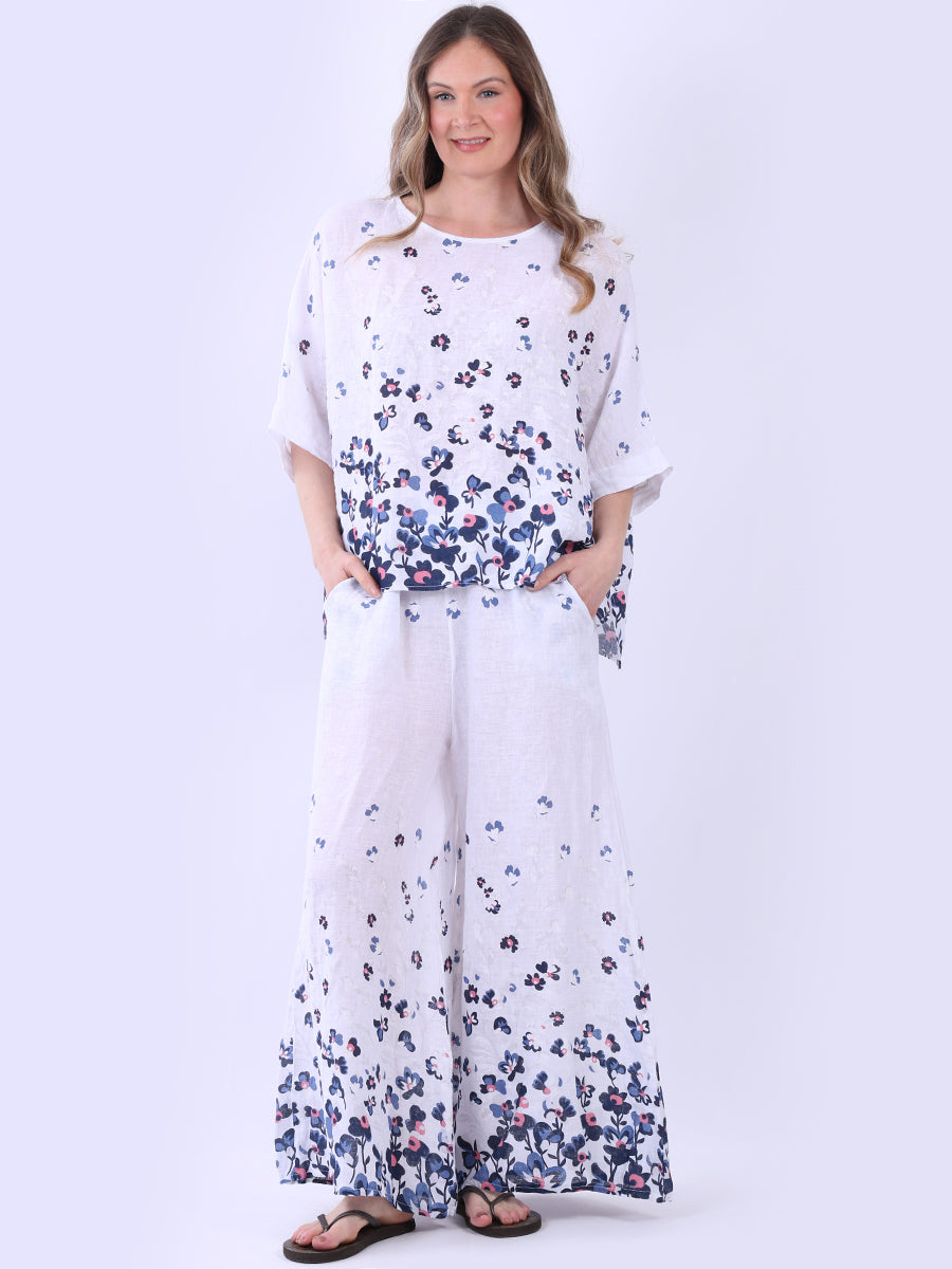 Floral Linen Top White