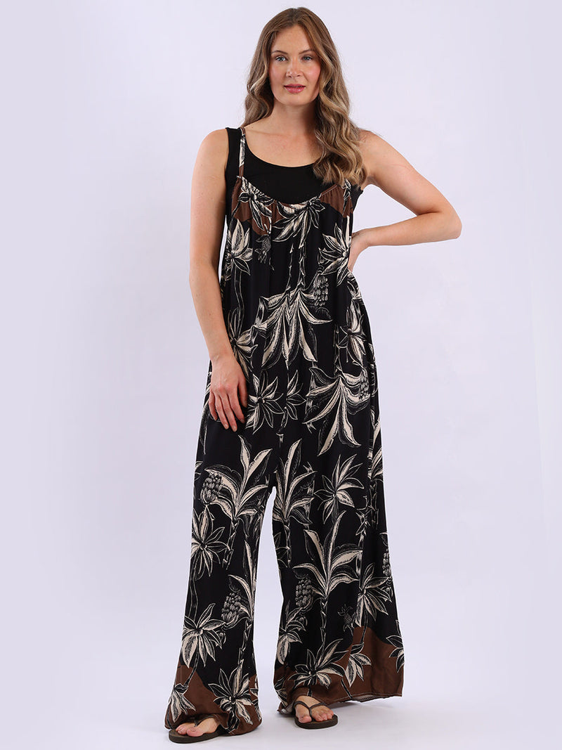 Floral Oversized Cotton Jumpsuit Black