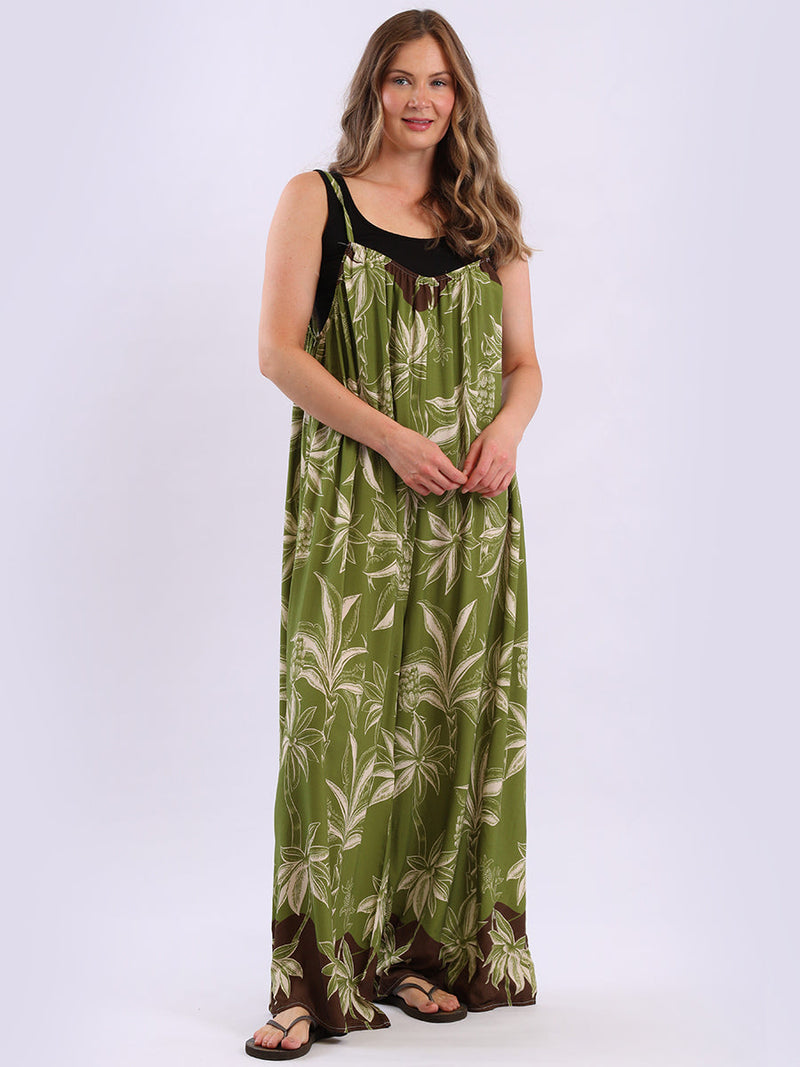 Floral Oversized Cotton Jumpsuit Olive