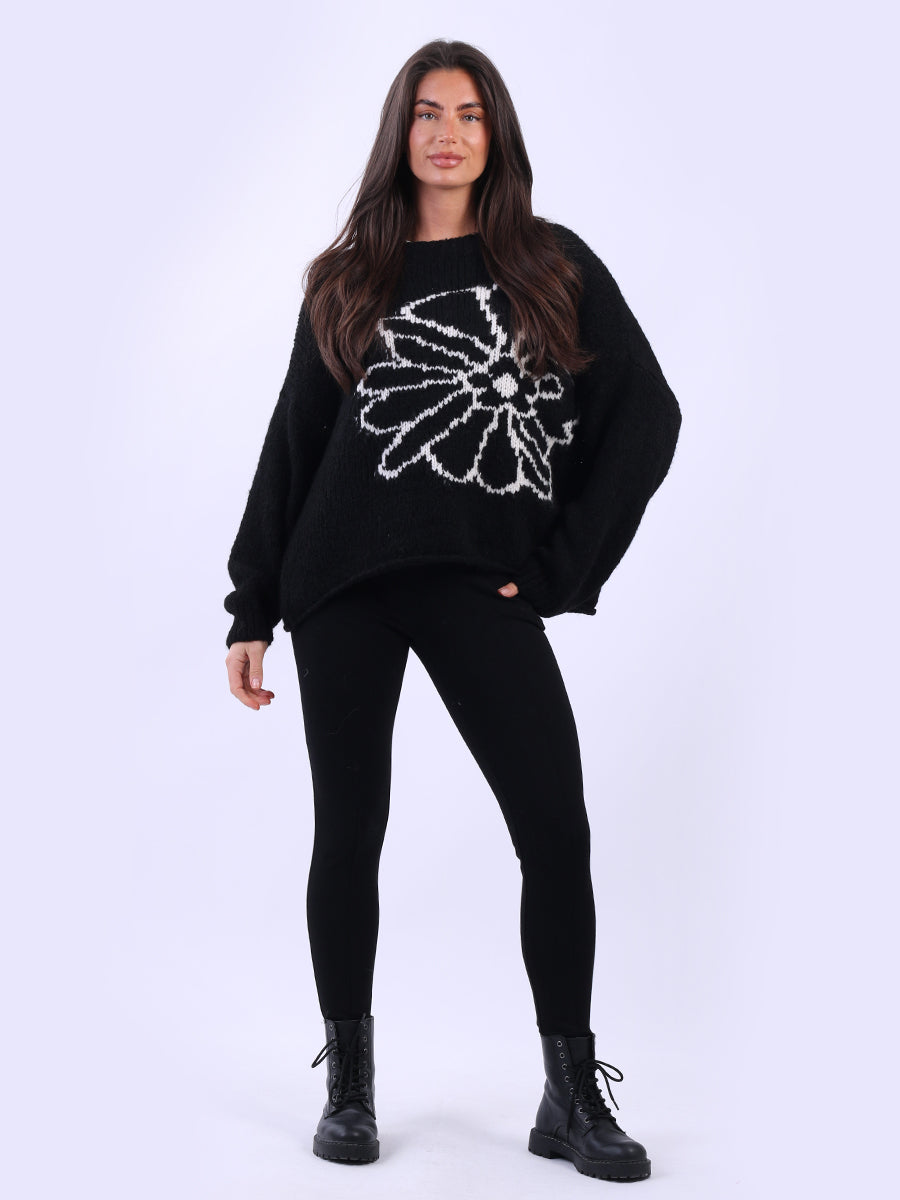 Floral Knit Wooly Jumper Black