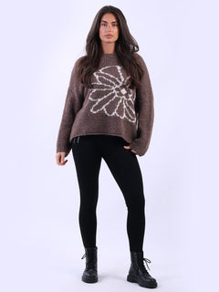 Floral Knit Wooly Jumper Dark Mocha