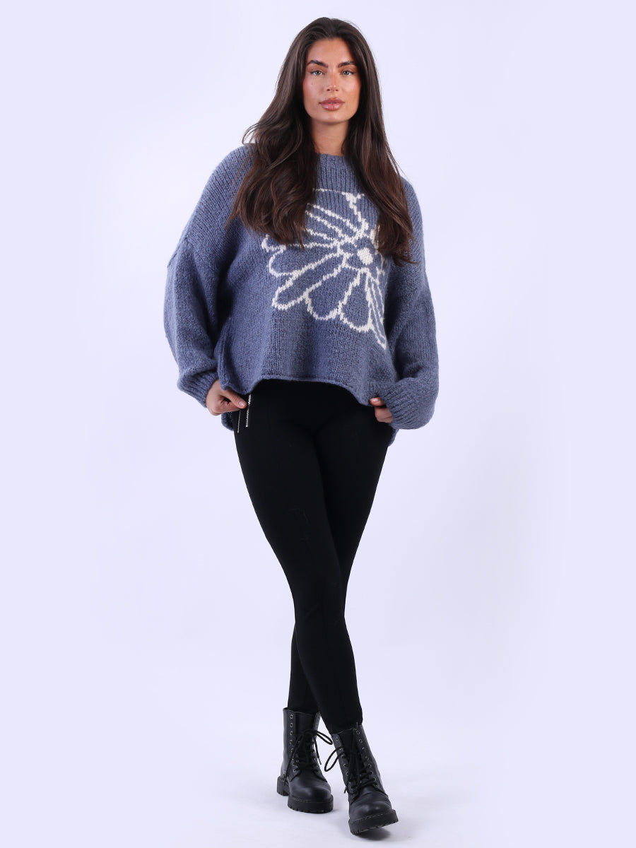 Floral Knit Wooly Jumper Denim