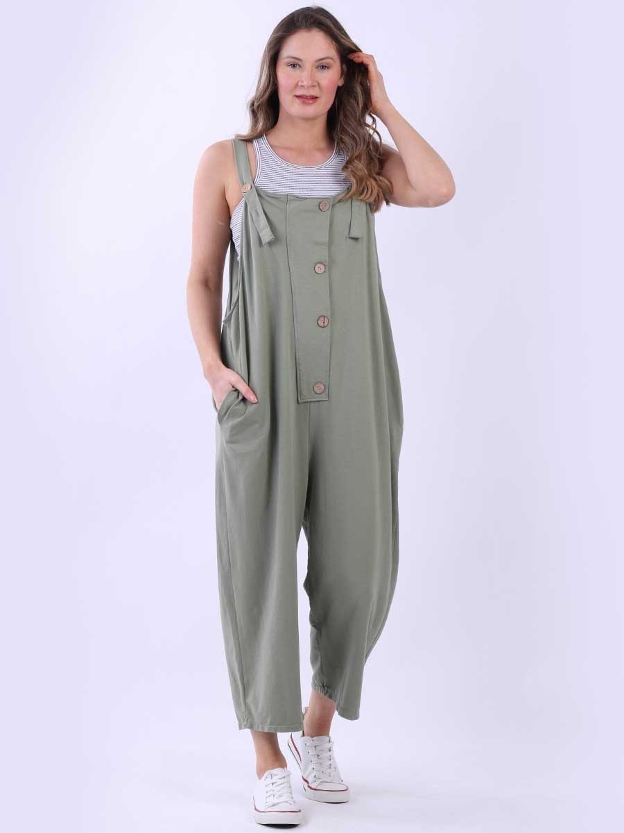 Sleeveless Cotton Dungaree Khaki