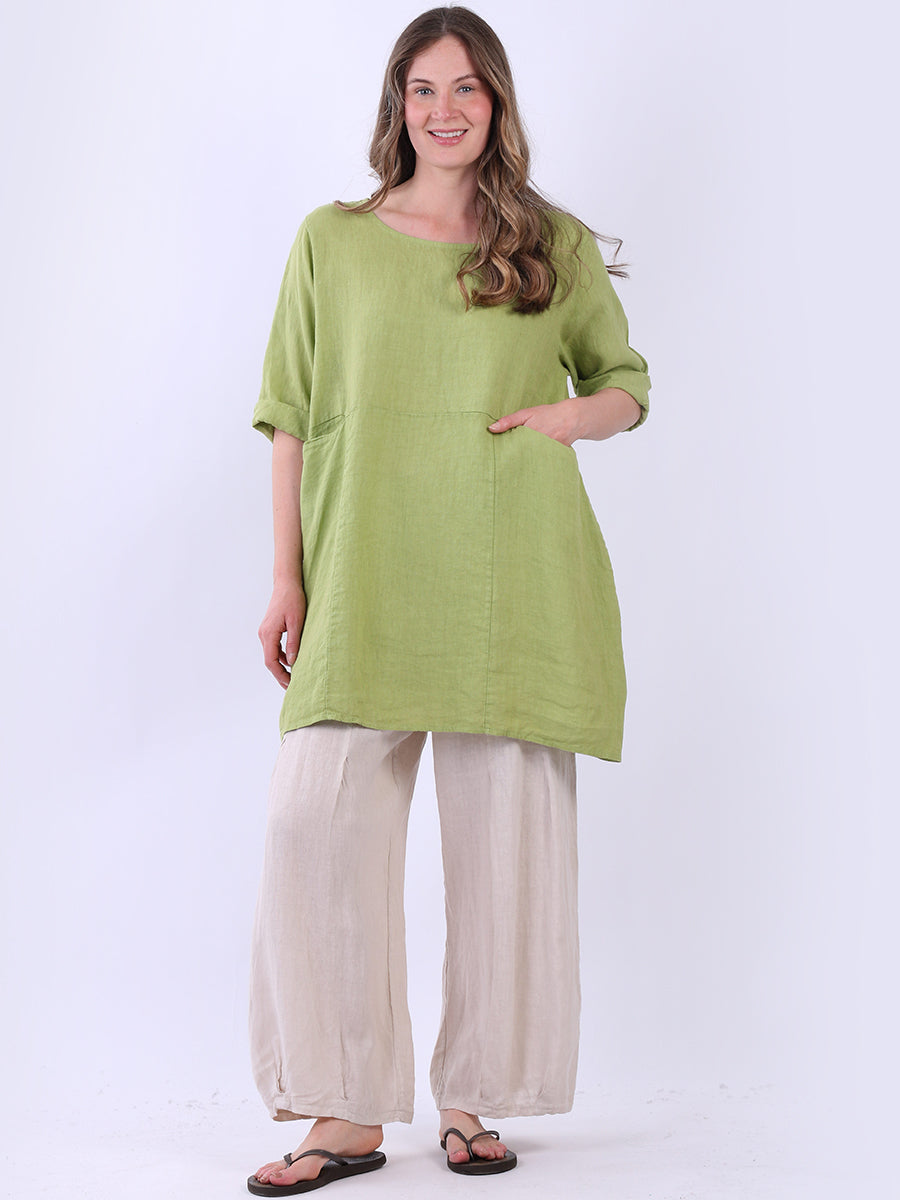 Plain Linen Top Lime Green
