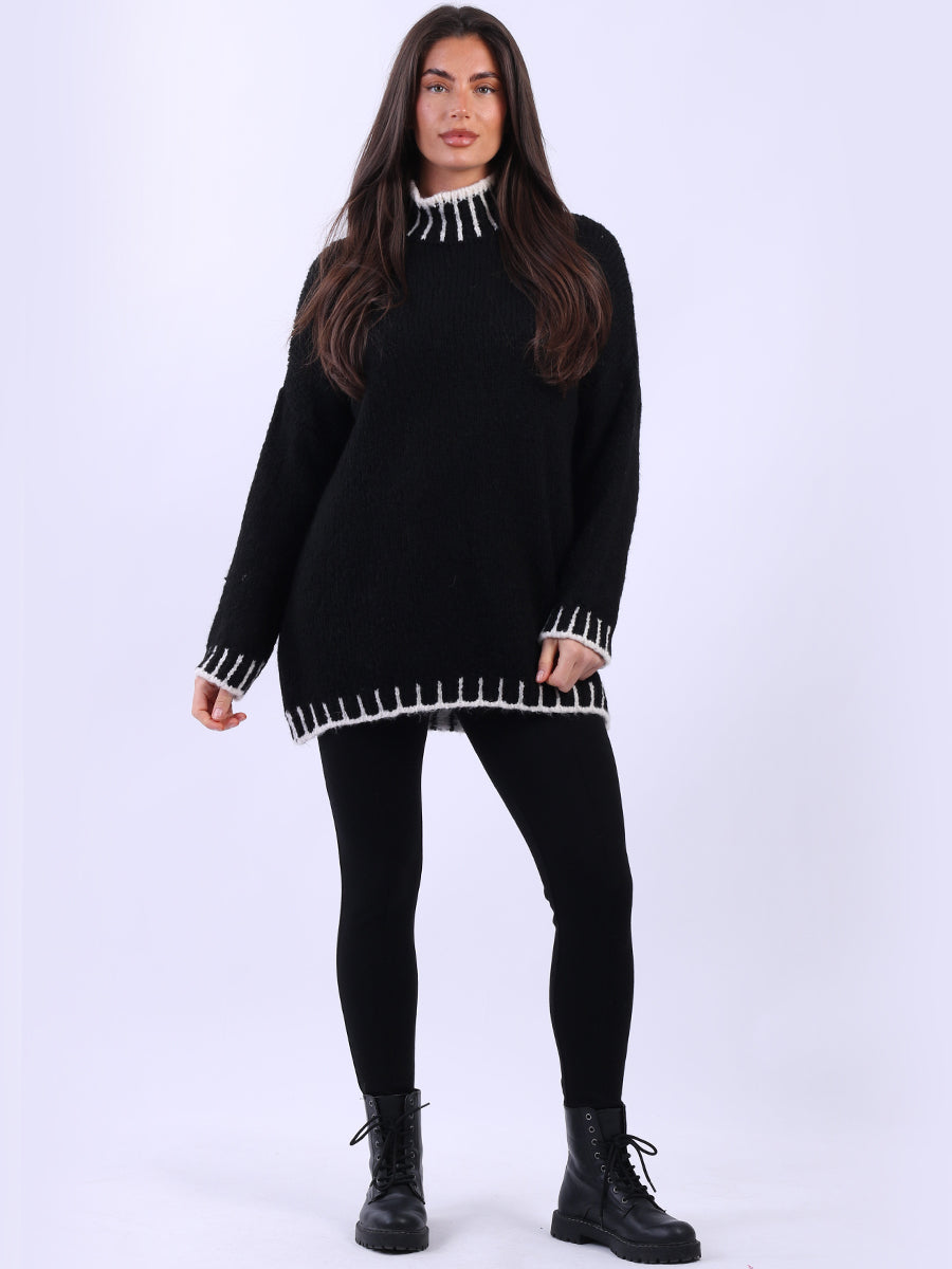 Blanket Stitch Knitted Jumper Black