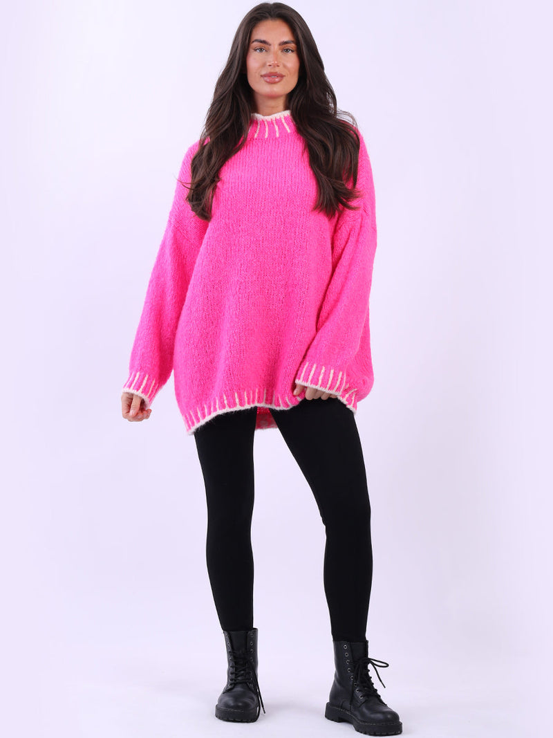 Blanket Stitch Knitted Jumper Fuchsia