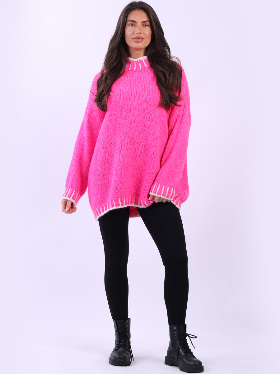 Blanket Stitch Knitted Jumper Fuchsia