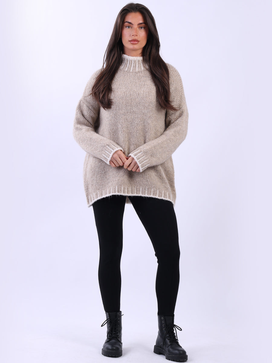 Blanket Stitch Knitted Jumper Mocha