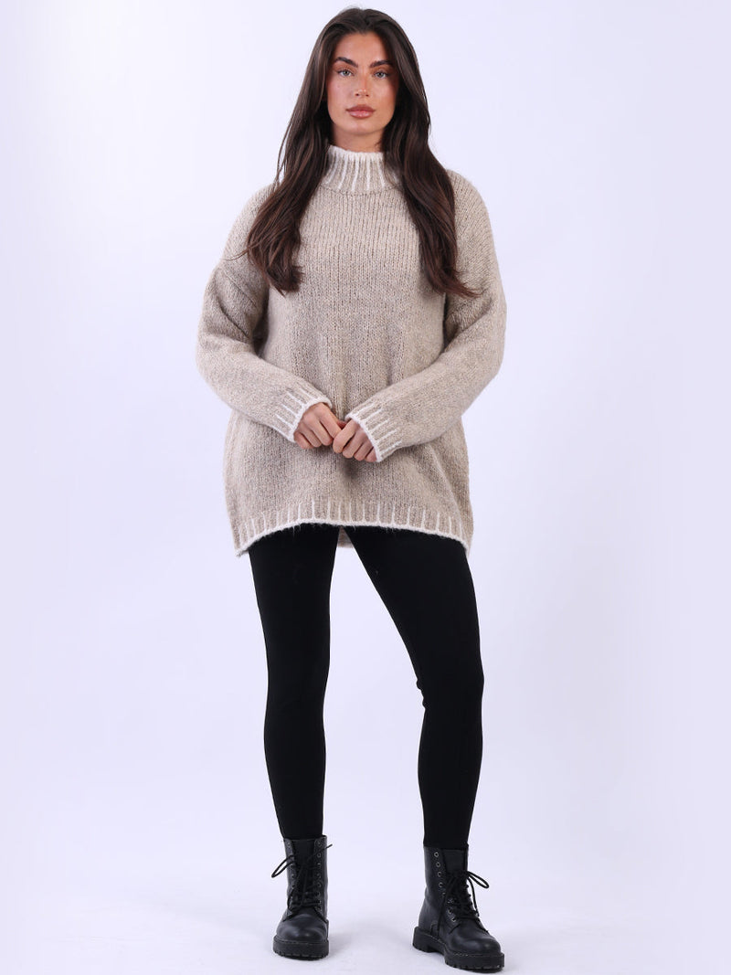 Blanket Stitch Knitted Jumper Mocha