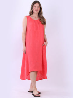 Sleeveless Linen Dress Coral