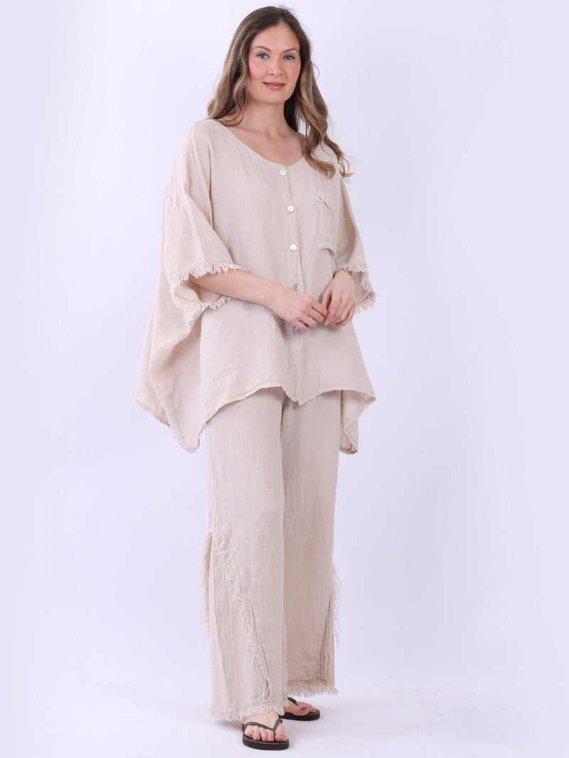 Button Down Linen Top Beige