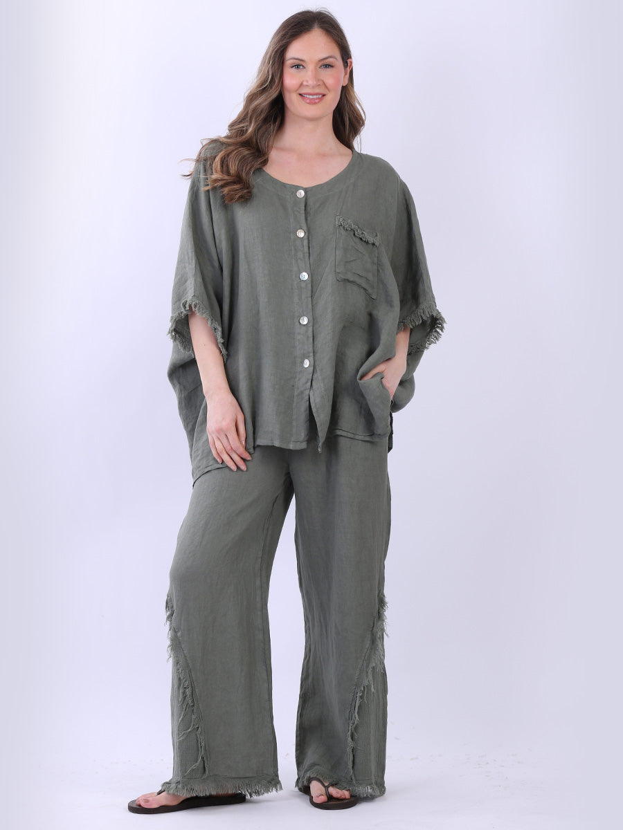 Button Down Linen Top Khaki