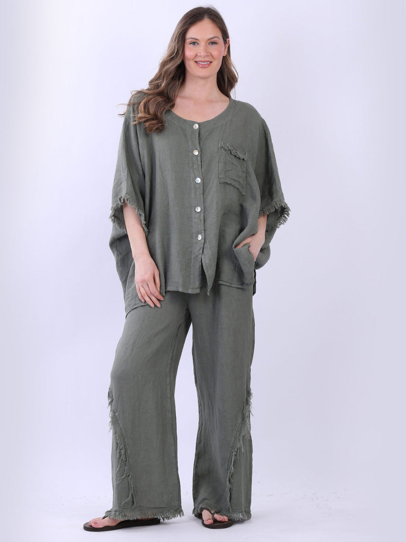 Button Down Linen Top Khaki