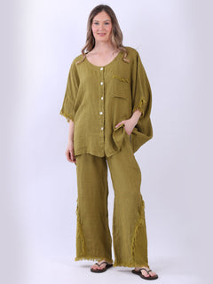 Button Down Linen Top Olive