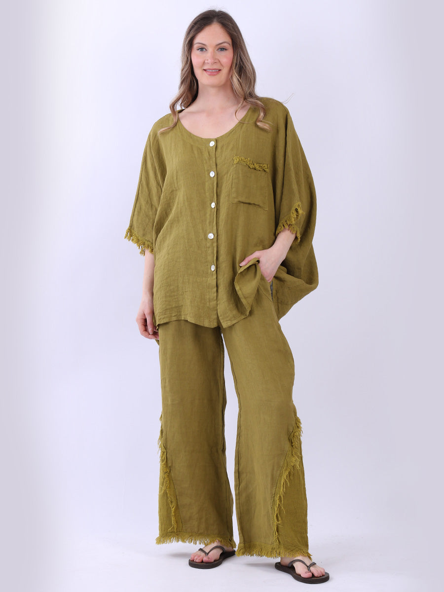 Button Down Linen Top Olive