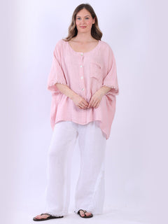 Button Down Linen Top Pink