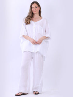 Button Down Linen Top White