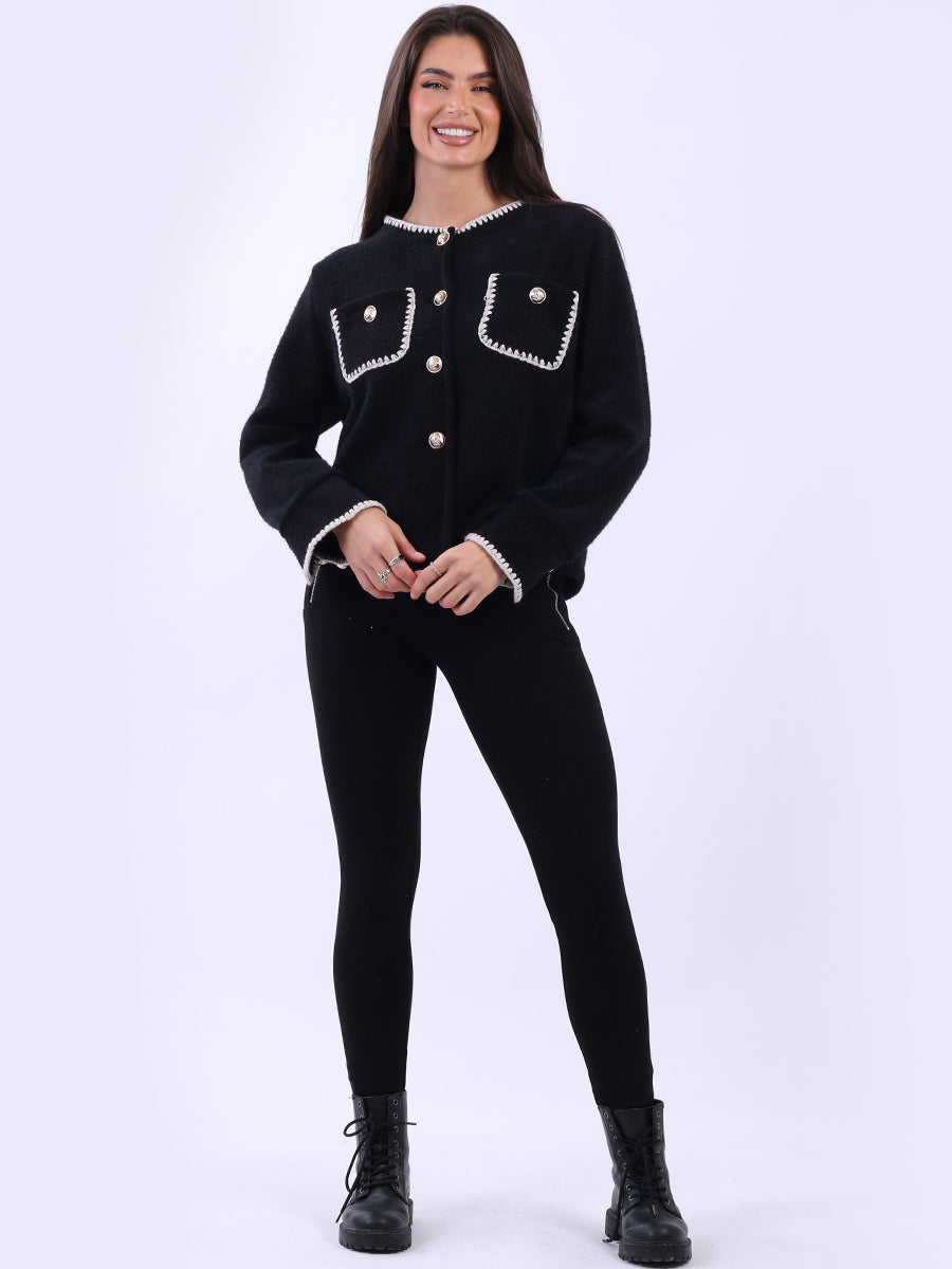 Whipstitch Button Down Crop Jacket Black