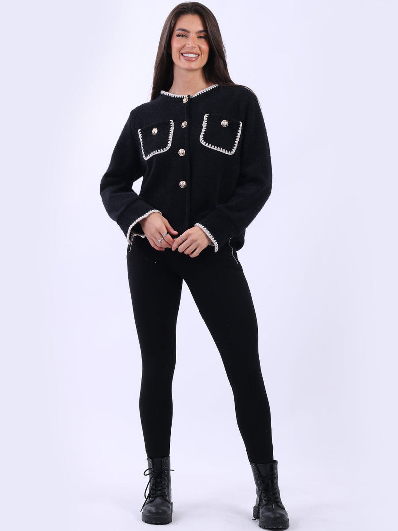 Whipstitch Button Down Crop Jacket Black