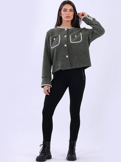 Whipstitch Button Down Crop Jacket Khaki