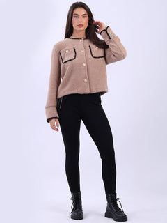 Whipstitch Button Down Crop Jacket Mocha