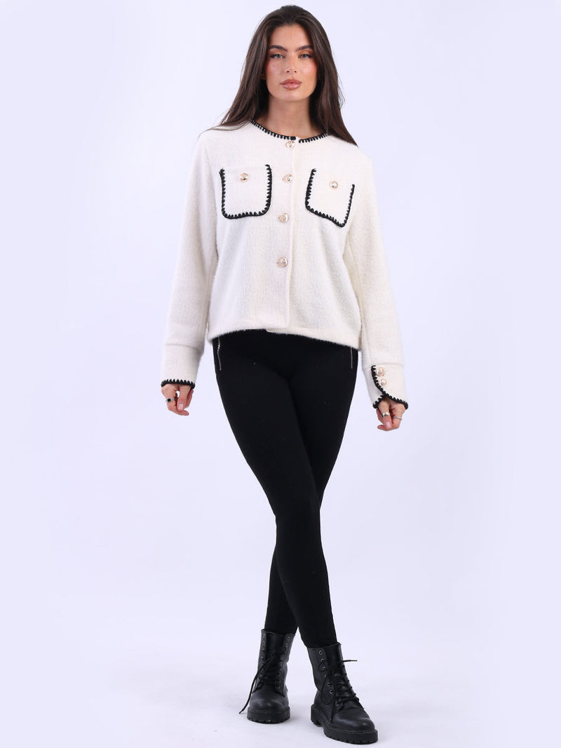 Whipstitch Button Down Crop Jacket Off White
