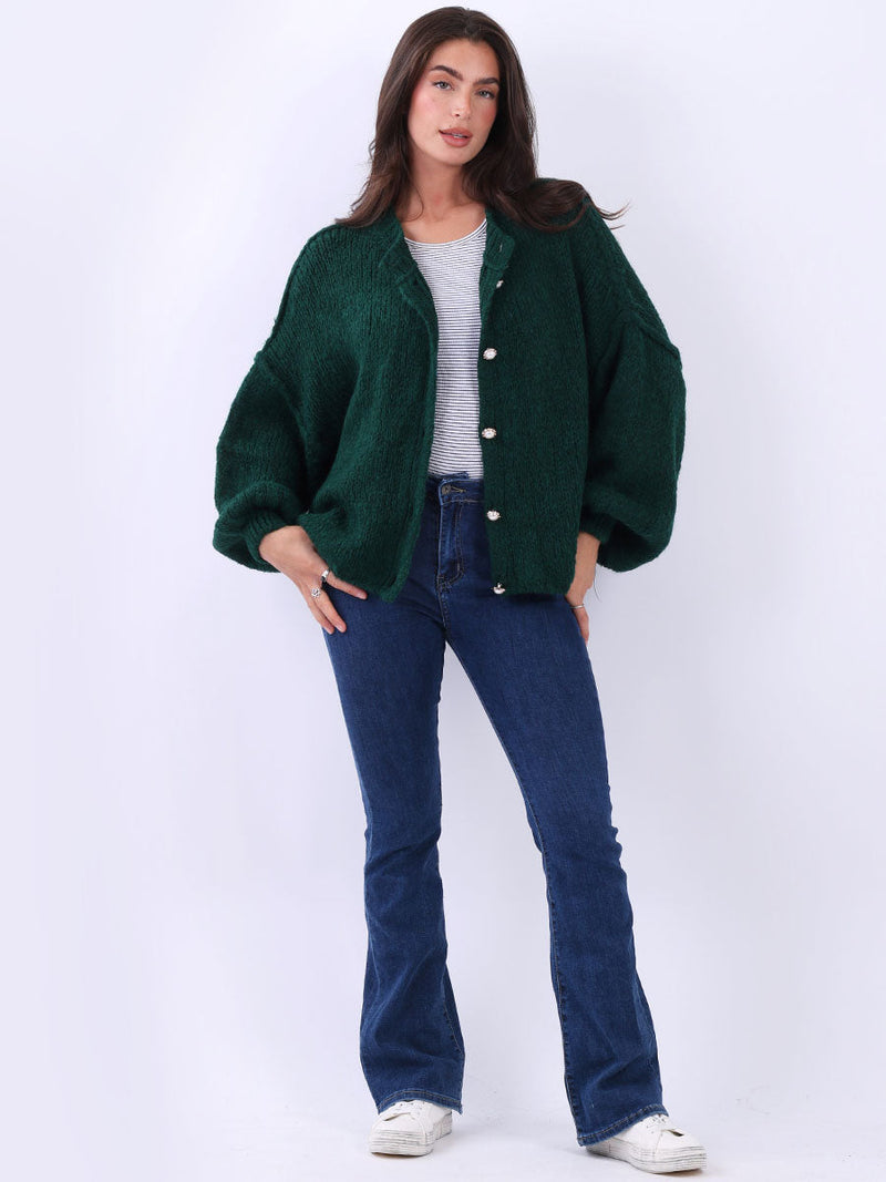 Button Down Wooly Cardigan Bottle Green