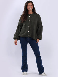 Button Down Wooly Cardigan Khaki