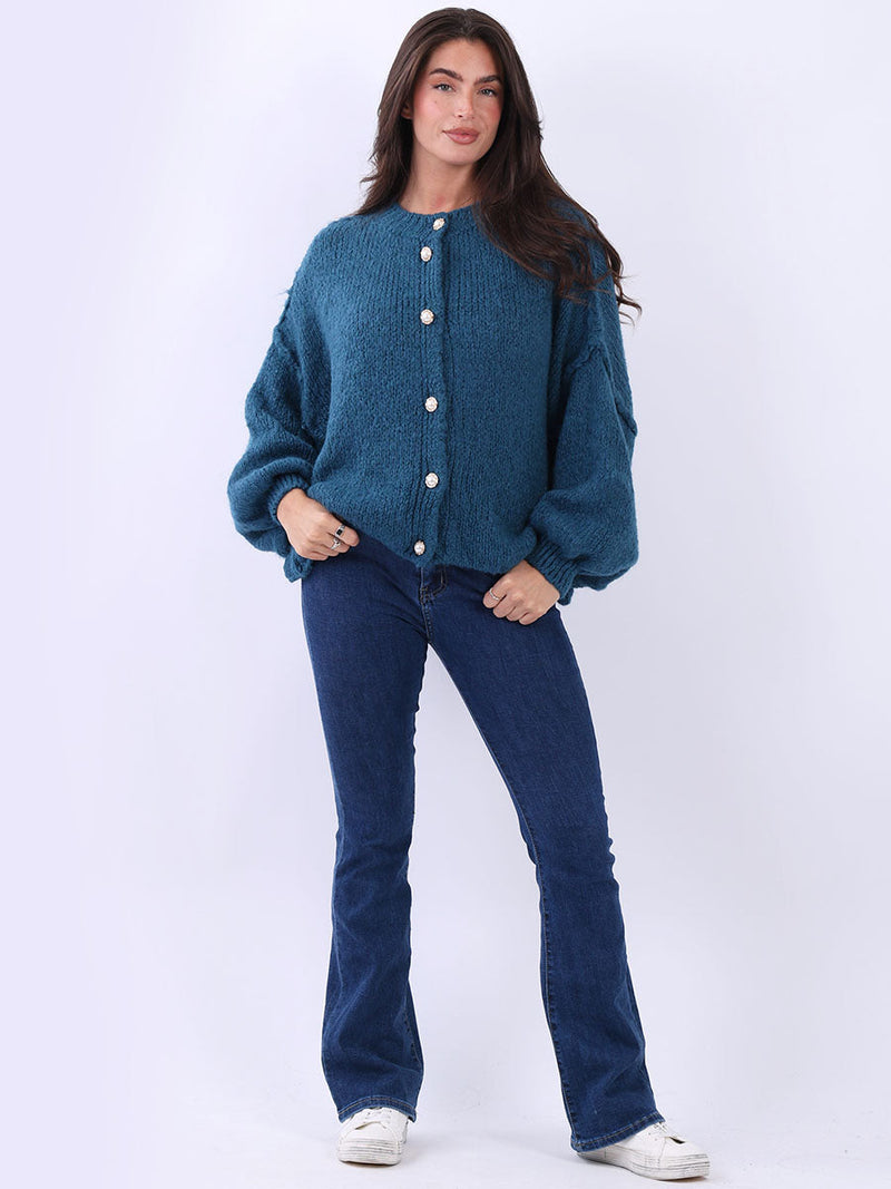 Button Down Wooly Cardigan Teal