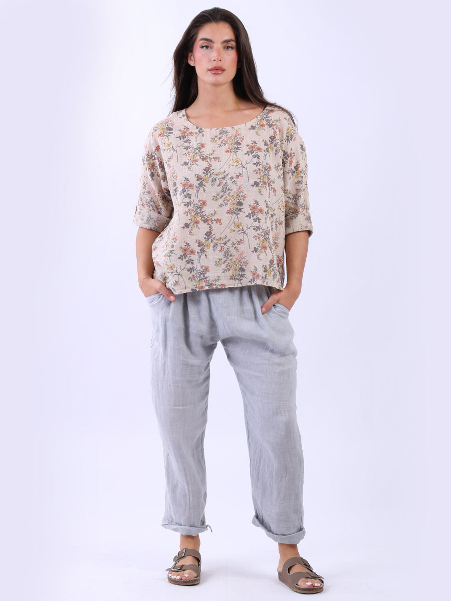 Floral Baggy Crop Top Beige