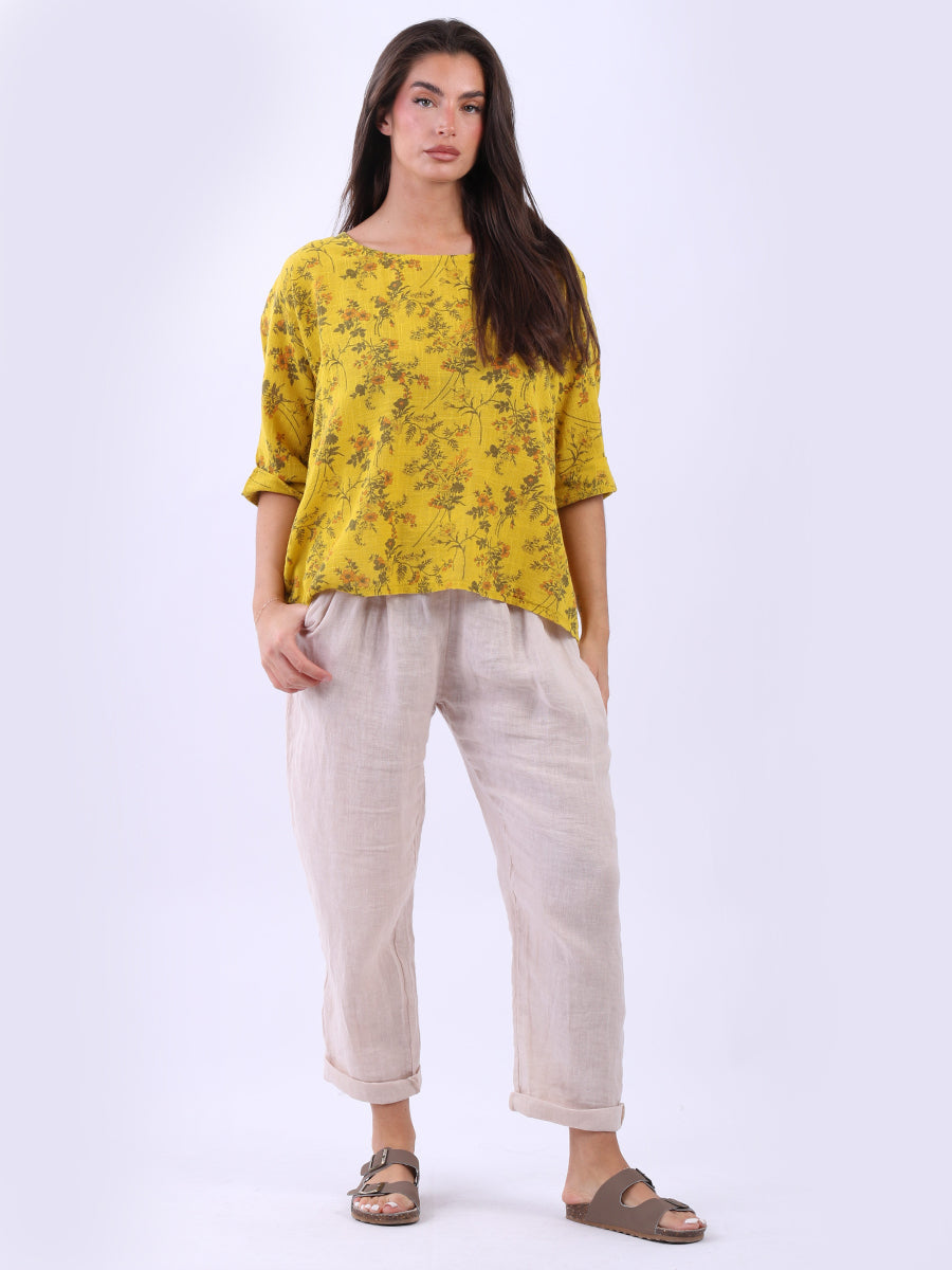 Floral Baggy Crop Top Mustard