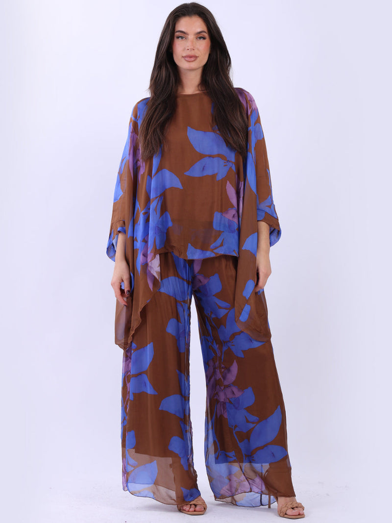 Floral Silk Tunic Top Chocolate