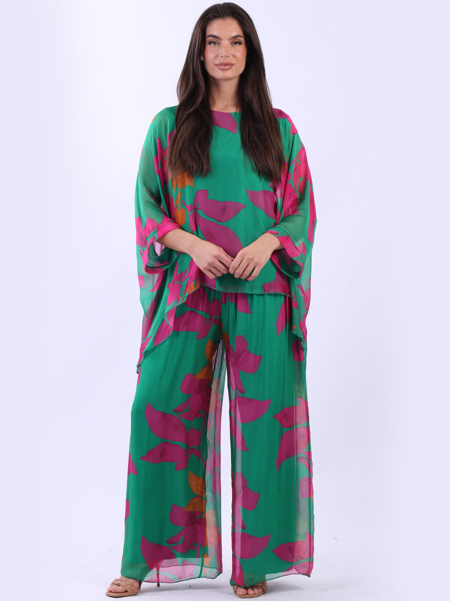 Floral Silk Tunic Top Green