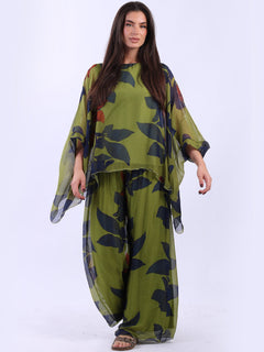 Floral Silk Tunic Top Olive