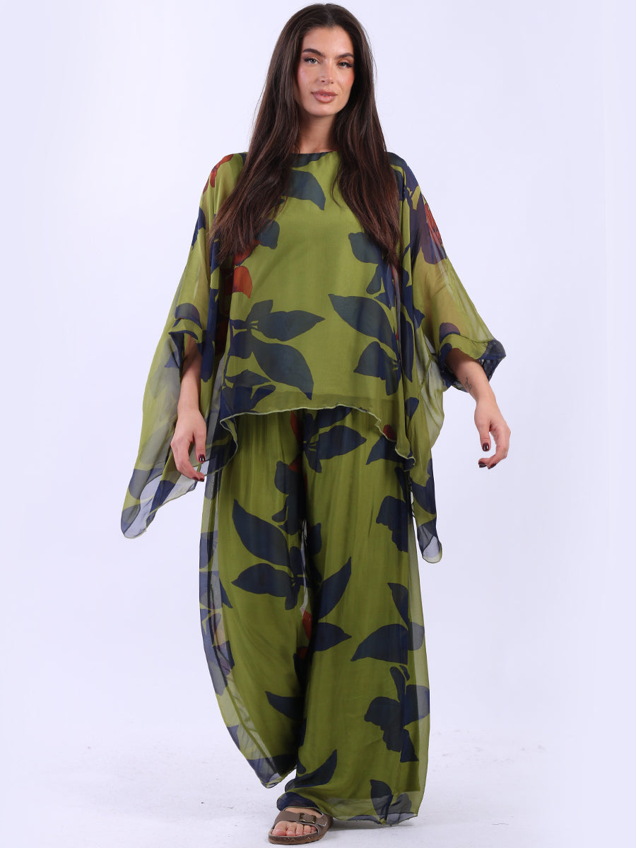 Floral Silk Tunic Top Olive