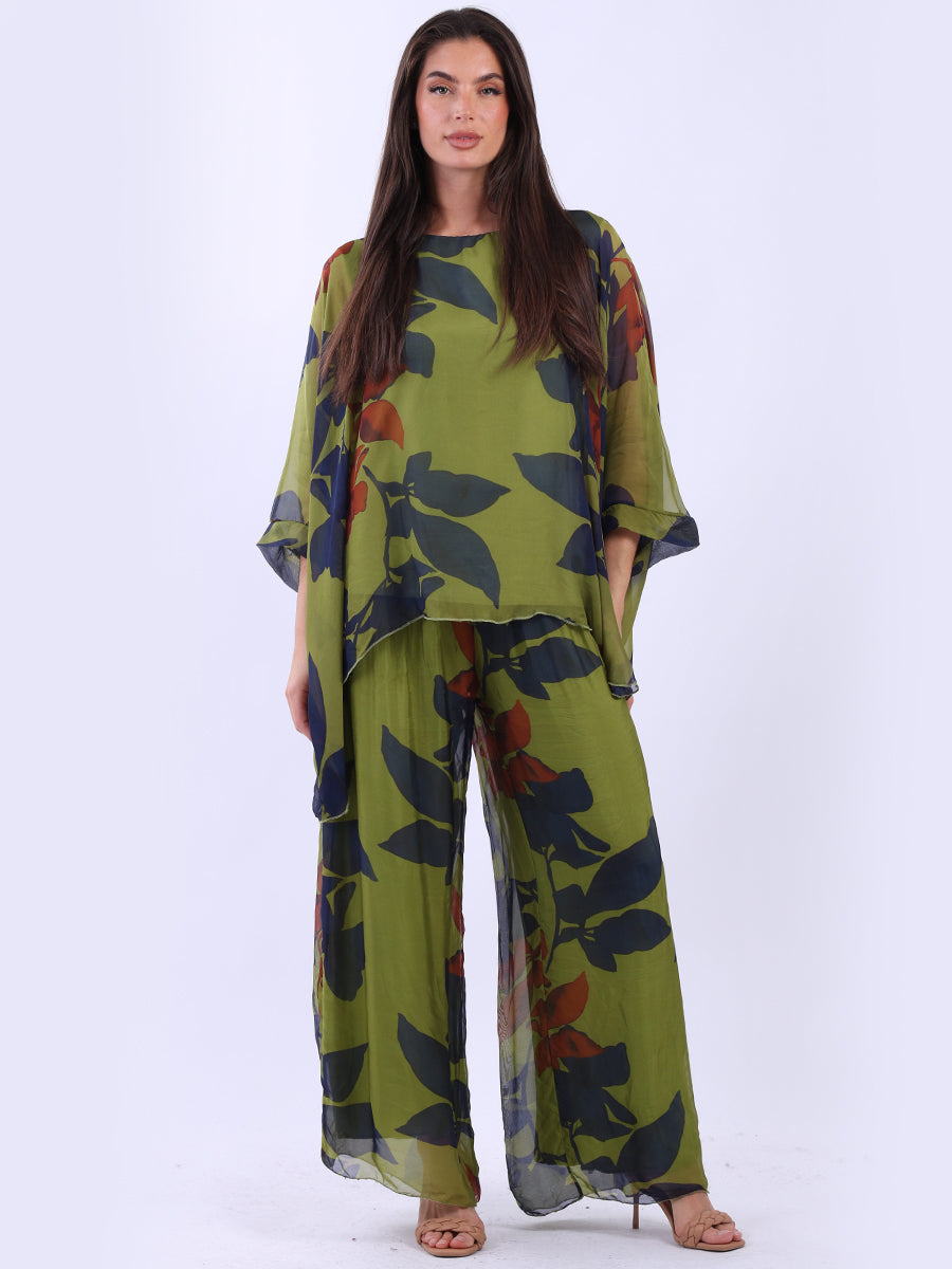 Floral Silk Tunic Top Olive