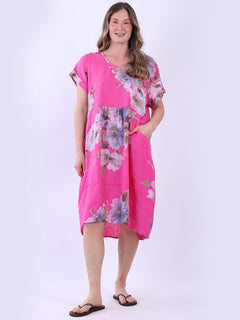 Floral Linen Dress Fuchsia
