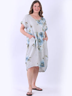 Floral Linen Dress Silver